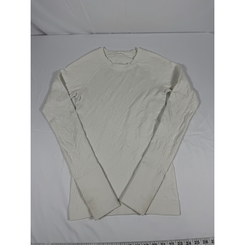 Lululemon White Textured Knit Long Sleeve Thumbhole Active Top Size Medium